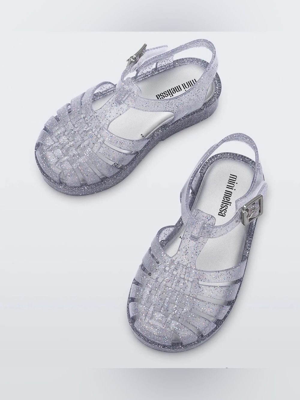 Mini Melissa Glitter Jelly Sandals in Sparkling Silver Glitter